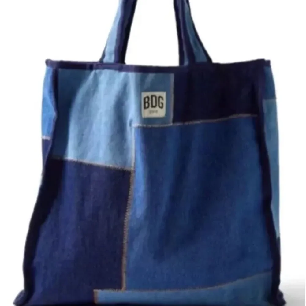 Urban Outfitters BDG Demin Patched Tote Back Reusable Washable Grocery Blue - Picture 1 of 4